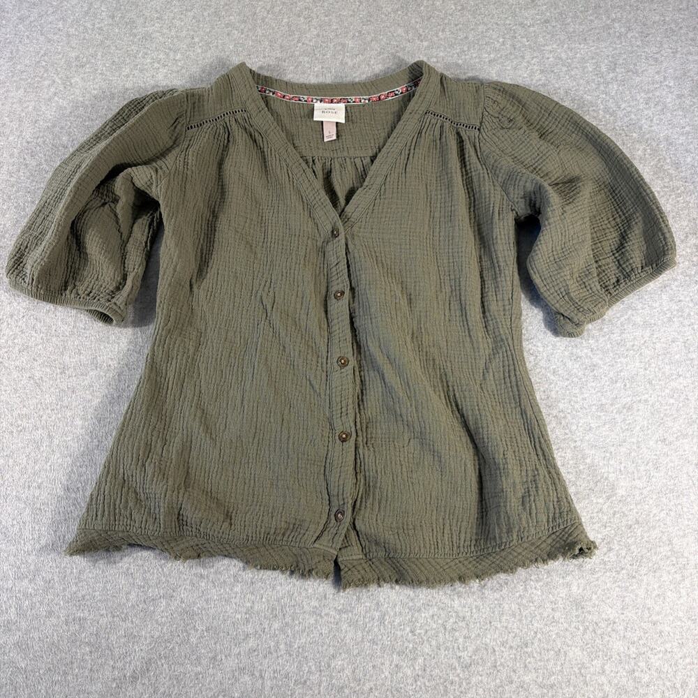 Knox Rose Linen Green Ruffle Sleeve T Shirt Size L